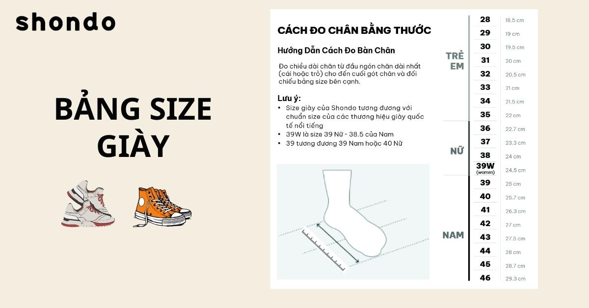 bảng size giày nữ chuẩn