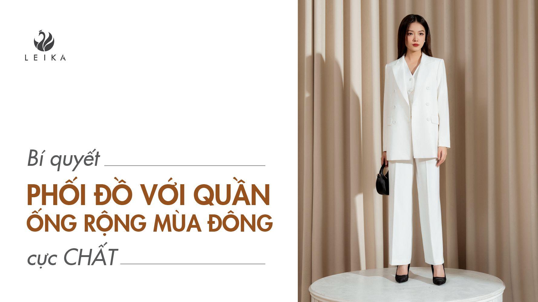 phối đồ mùa đông với quần ống rộng