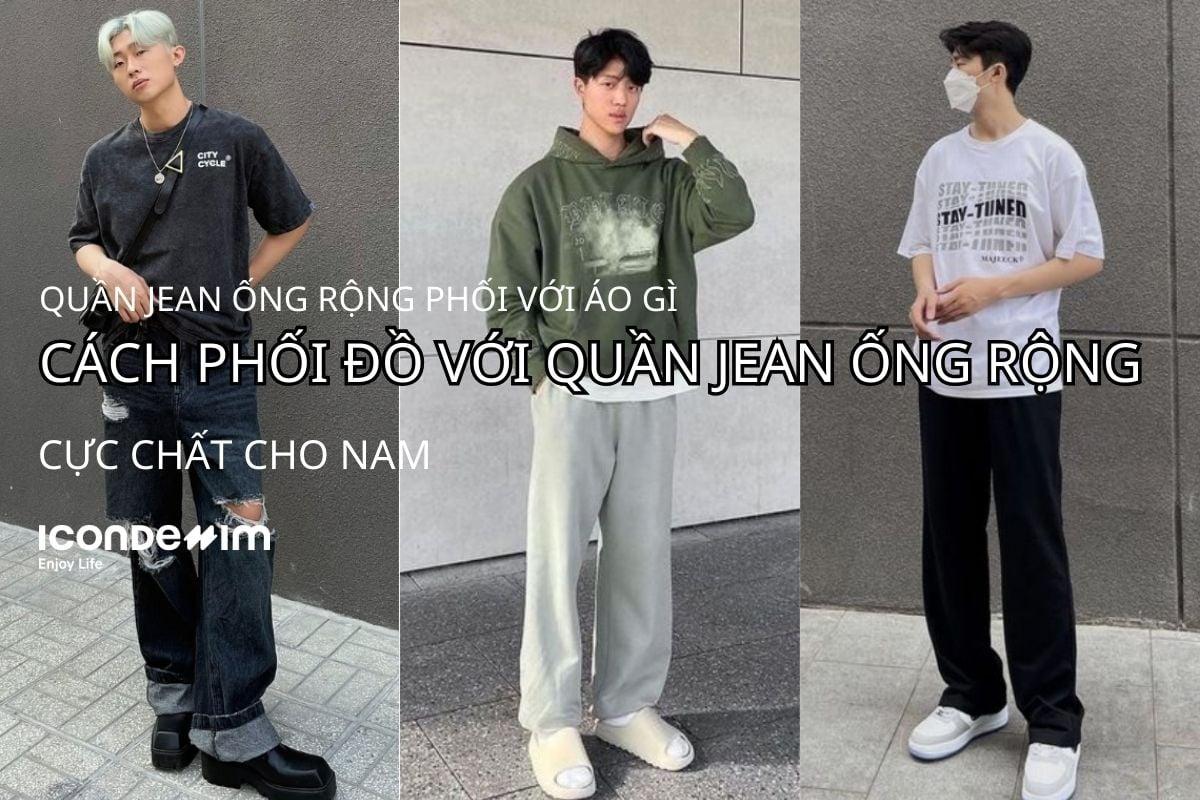 quần jean trắng ống rộng mặc với áo gì