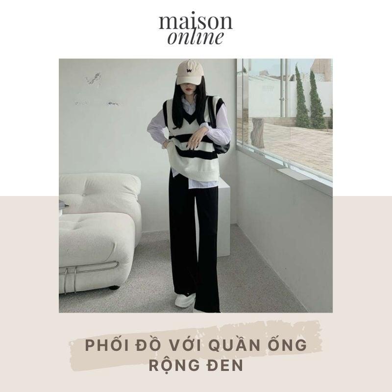 quần ống rộng đen mặc với áo gì