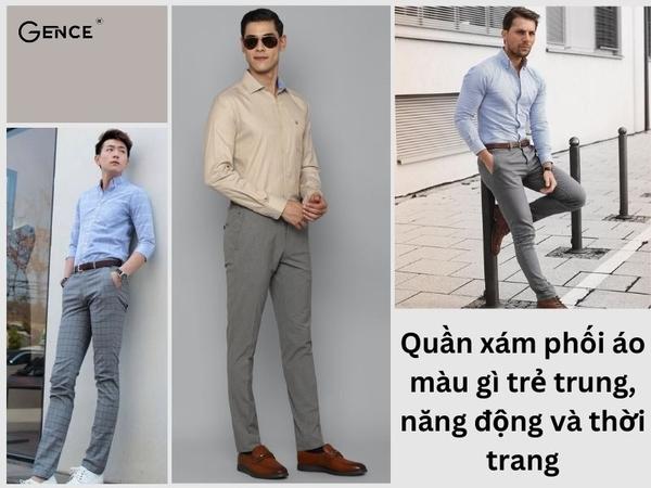 quần tây xám phối áo gì