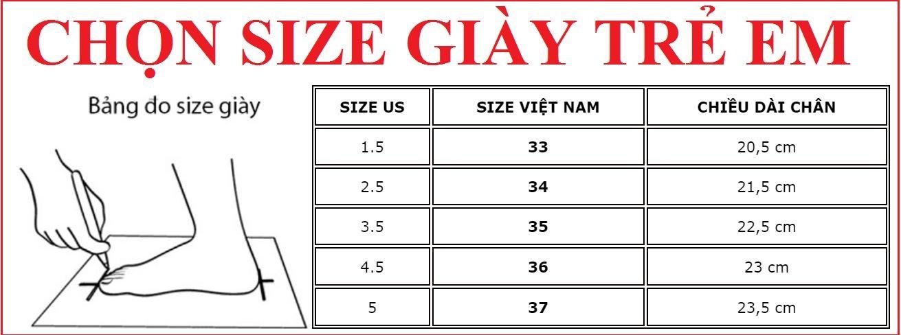 chon size giay tre em