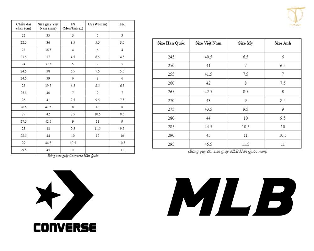 bảng size giày hàn quốc theo thương hiệu