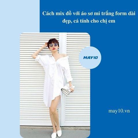 mix đồ với áo sơ mi trắng form dài