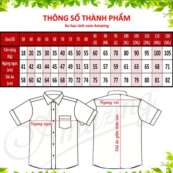 Áo trắng học sinh nam tay ngắn Amazing, dáng suông, tà bầu, đồng phục học sinh, công sở, size từ lớp 1 đến đại học